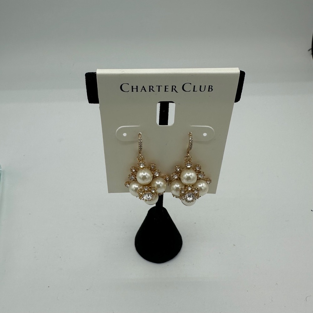 Charter Club Drop Earrings Women OS Gold New Pearl Crystal Cluster Dangle